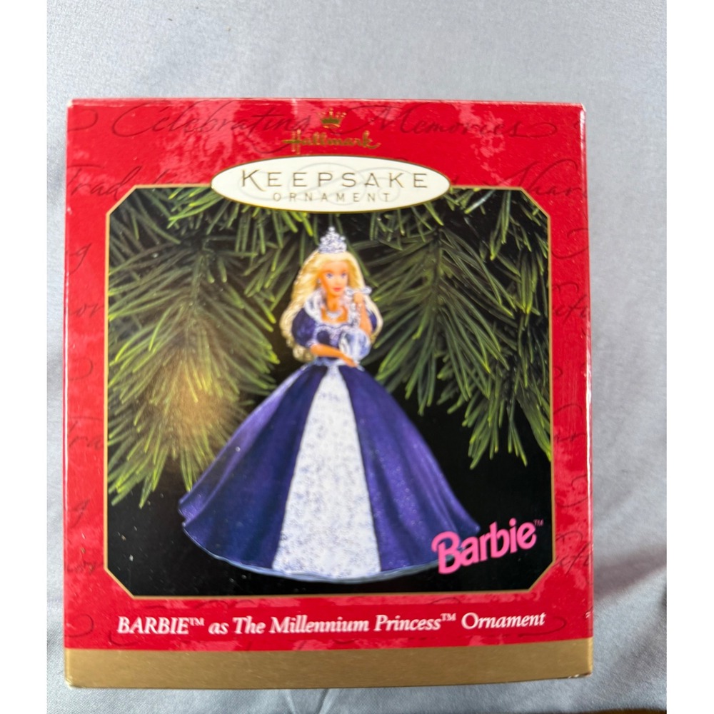 NIB Hallmark Keepsake Barbie Millennium Princess Ornament 1999 Blue Gown Vintage